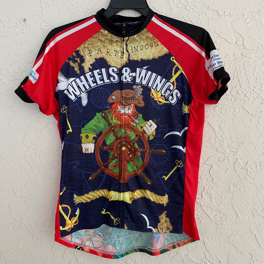 Peak 1 Sports Cycling Jersey Women 2XL Red Pirate Wheels‎ & Wings Event Full Zip